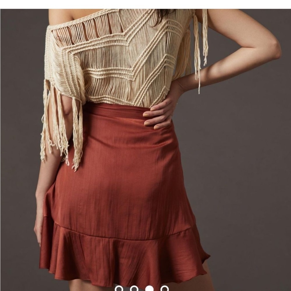 Maeve by Anthropologie NWT chocolate wrap skirt with tie and ruffle size S - Picture 2 of 10